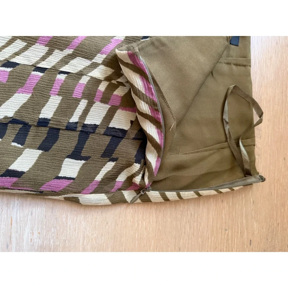Alfani Petite 100% Silk Geometric Abstract Print Flared Mini Skirt Olive 8P